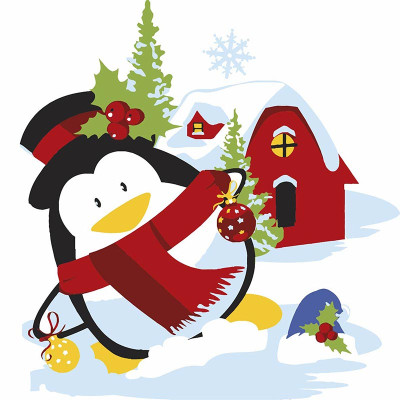 Картина за номерами Stateg Пінгвін біля будинку 20х20 см HH8003