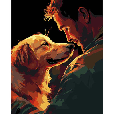 Картина за номерами Stateg Людина і пес на чорному фоні 40х50 см AH1181-19