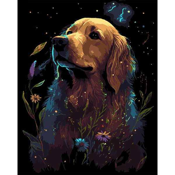 Картина за номерами Stateg Золотий ретривер на чорному фоні 40х50 см AH1206-17
