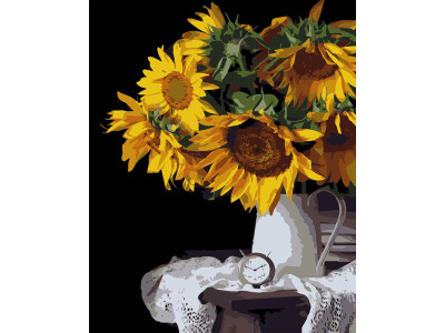 Картина за номерами Stateg Букет соняшників на чорному фоні 40х50 см AH1232-17