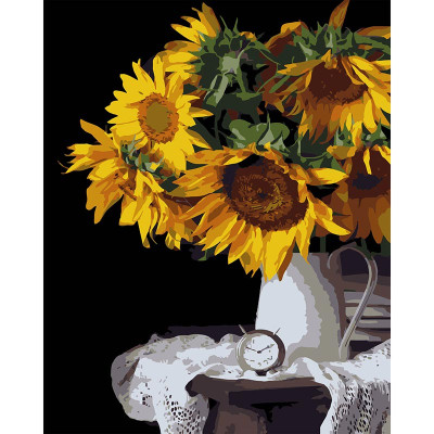 Картина за номерами Stateg Букет соняшників на чорному фоні 40х50 см AH1232-17