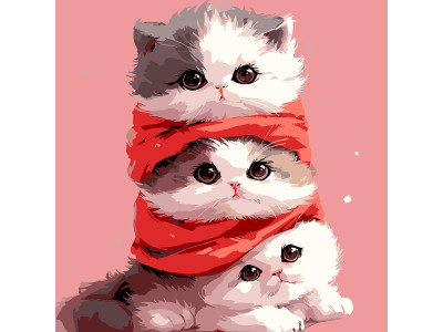 Картина за номерами Strateg Кошенята в шарфику 30х30 см ES-0909