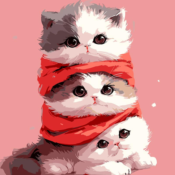 Картина за номерами Strateg Кошенята в шарфику 30х30 см ES-0909