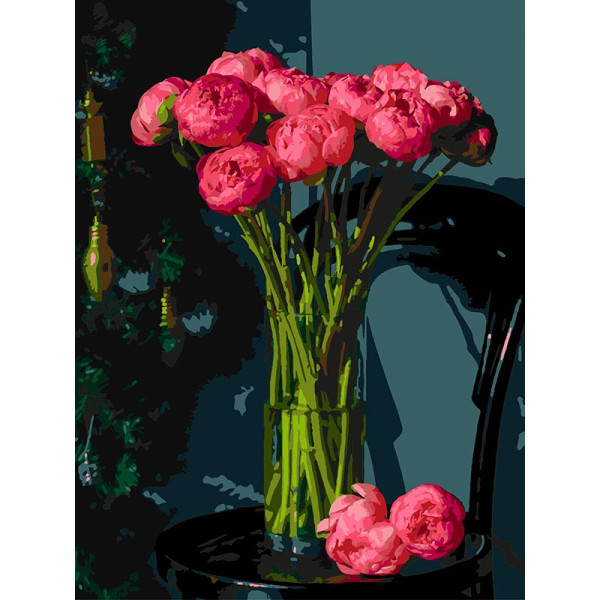 Картина за номерами Strateg Букет із рожевих квітів на чорному фоні 30Х40 с FH-35
