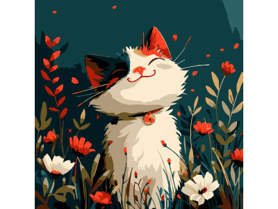 Картина за номерами Strateg Лисеня серед квітів 20x20 см HH8025