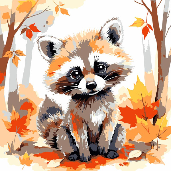 Картина за номерами Strateg Єнот в осінньому лісі 20x20 см HH8028