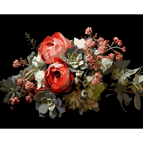 Картина за номерами Strateg Осіння композиція на чорному фоні 40x50 см AH1270