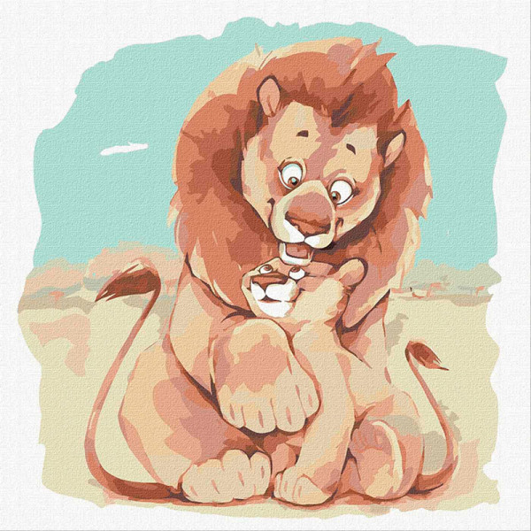 Картина за номерами "Левеня та мама" Ідейка 30х30 см. KHO4239