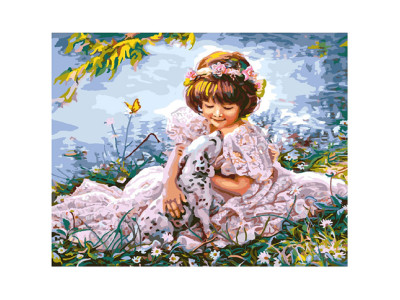 Картина за номерами "Дівчинка з далматинцем" 40*50 см GX8553