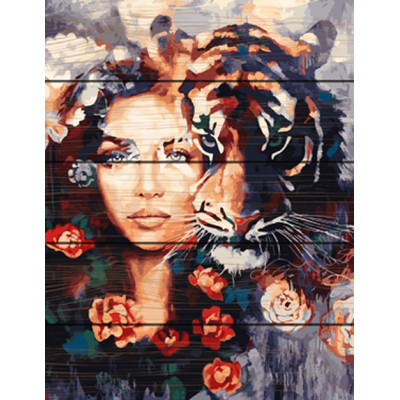 Картина за номерами на дереві. Rainbow Art "Очі тигра" GXT23607-RA