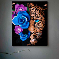 Картина за номерами Леопард у квітах Strateg на чорному фоні 40х50 см AH1033 Картина за номерами Леопард у квітах Strateg на чорному фоні 40х50 см AH1033