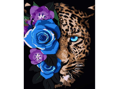 Картина за номерами Леопард у квітах Strateg на чорному фоні 40х50 см AH1033 Картина за номерами Леопард у квітах Strateg на чорному фоні 40х50 см AH1033