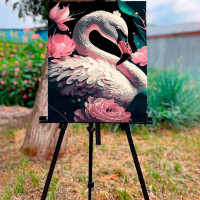 Картина за номерами Фламінго у квітах Strateg на чорному фоні 40х50 см AH1043