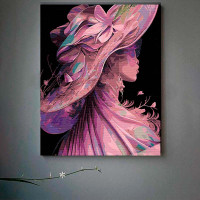 Картина за номерами Дівчина в капелюсі Strateg на чорному фоні 40х50 см AH1054