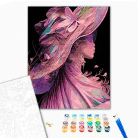 Картина за номерами Дівчина в капелюсі Strateg на чорному фоні 40х50 см AH1054