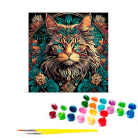 Картина за номерами Магія кота та квітів Strateg на чорному фоні 30х30 см SH3030-7