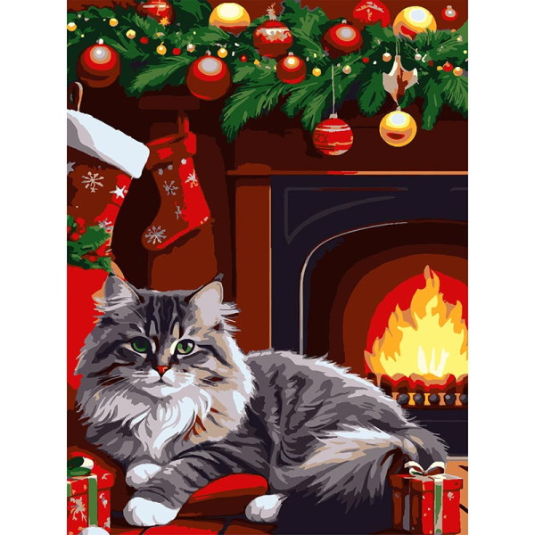 Картина за номерами Stateg Різдвяний кіт 30х40 см SS1229