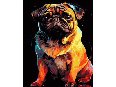 Картина за номерами Stateg Яскравий мопс на чорному фоні 40х50 см AH1223-19