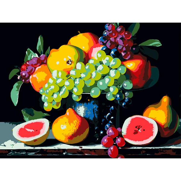 Картина за номерами Strateg Літній фруктовий натюрморт на чорному фоні 30Х4 FH-27