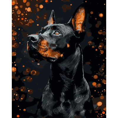 Картина за номерами Strateg Доберман на чорному фоні 40Х50 (AH1286) AH1286