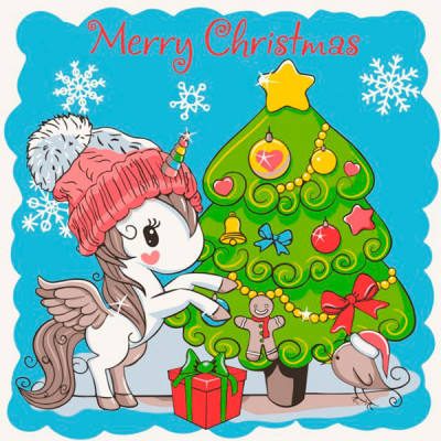 Картина за номерами "Єдиноріжка з ялинкою" 30х30 см 15554-AC