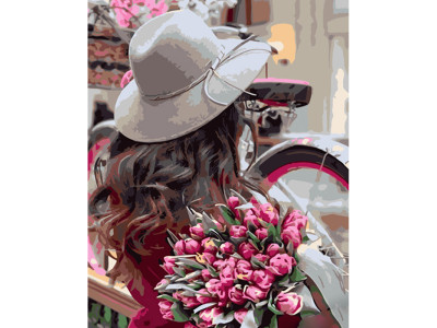 Картина за номерами Дівчина із тюльпанами Strateg 40х50 см GS961 Картина за номерами Дівчина із тюльпанами Strateg 40х50 см GS961