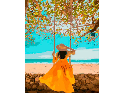 Картина за номерами У жовтій сукні біля моря Strateg 40х50 см GS1026