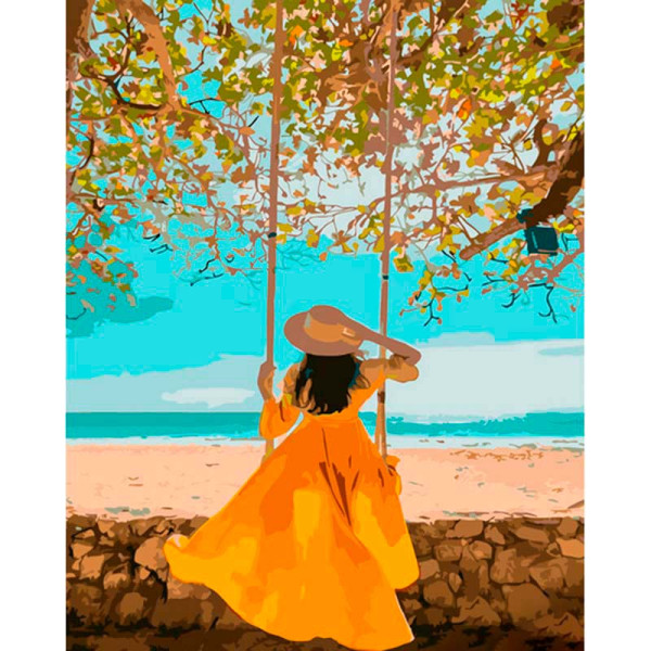 Картина за номерами У жовтій сукні біля моря Strateg 40х50 см GS1026
