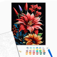 Картина за номерами Ексклюзивний букет Strateg на чорному фоні 40х50 см AH1042