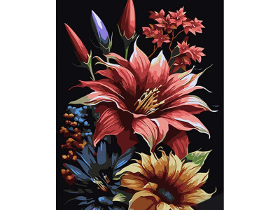 Картина за номерами Ексклюзивний букет Strateg на чорному фоні 40х50 см AH1042