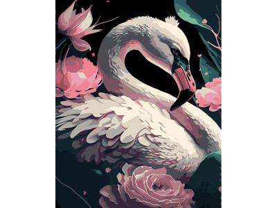 Картина за номерами Фламінго у квітах Strateg на чорному фоні 40х50 см AH1043