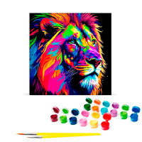 Картина за номерами Кольоровий могутній лев Strateg на чорному фоні 40х40 с AV4040-2