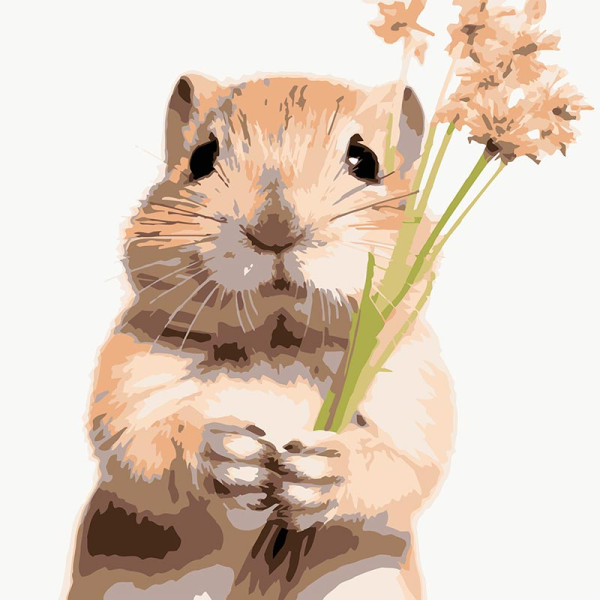 Картина за номерами Strateg Хомяк з квітами 20x20 см HH8027