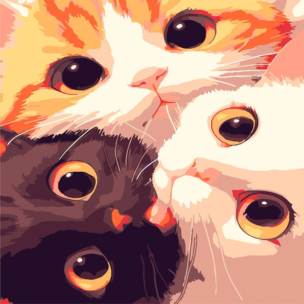 Картина за номерами Strateg Коти з великими очима 20x20 см HH8037