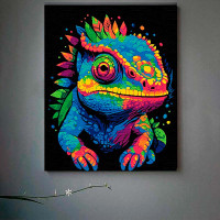 Картина за номерами Хамелеон і калейдоскоп кольорів Strateg на чорному фоні AH1123