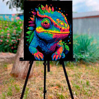 Картина за номерами Хамелеон і калейдоскоп кольорів Strateg на чорному фоні AH1123