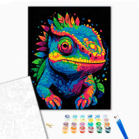 Картина за номерами Хамелеон і калейдоскоп кольорів Strateg на чорному фоні AH1123