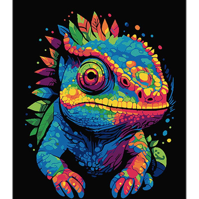 Картина за номерами Хамелеон і калейдоскоп кольорів Strateg на чорному фоні AH1123 Картина за номерами Хамелеон і калейдоскоп кольорів Strateg на чорному фоні AH1123