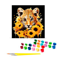 Картина за номерами Леопард та золоті соняшники Strateg на чорному фоні 30х SH3030-21