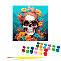 Картина за номерами Череп у стильних окулярах серед квітів Strateg на чорно AV4040-55