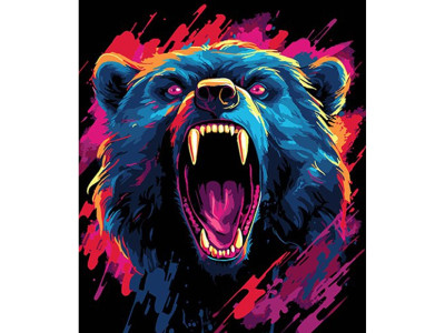 Картина за номерами Stateg Бурхлива ярість ведмедя на чорному фоні 30х40 см FH-1