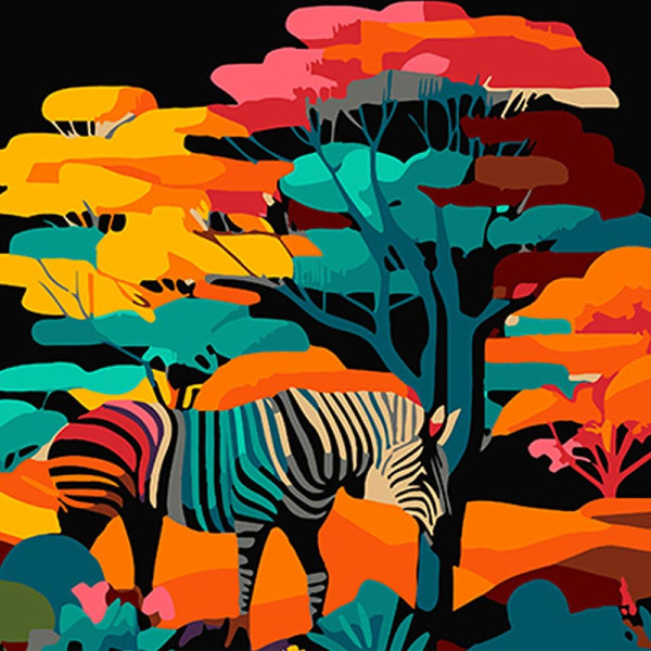Картина за номерами Stateg Зебра на тлі природи на чорному фоні 40х40 см AV4040-57
