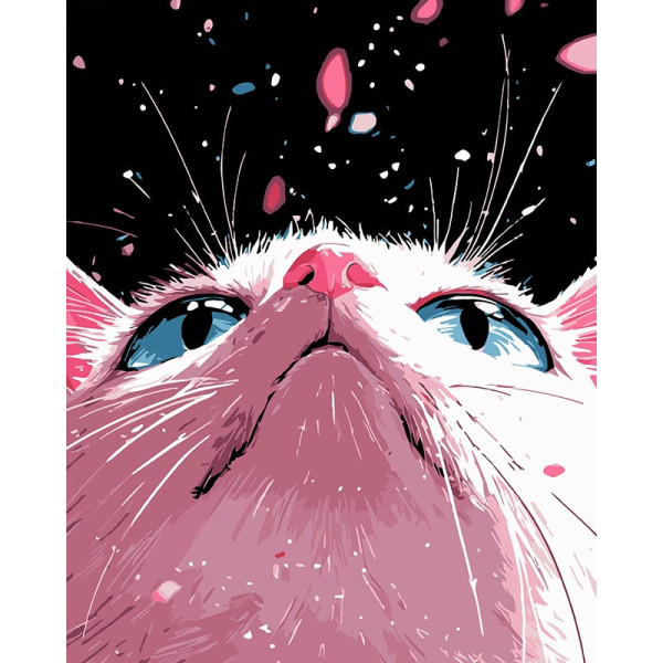 Картина за номерами Stateg Рожеве кошеня на чорному фоні 40х50 см AH1179-12