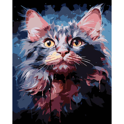 Картина за номерами Stateg Акварельий кіт на чорному фоні 40х50 см AH1199-17