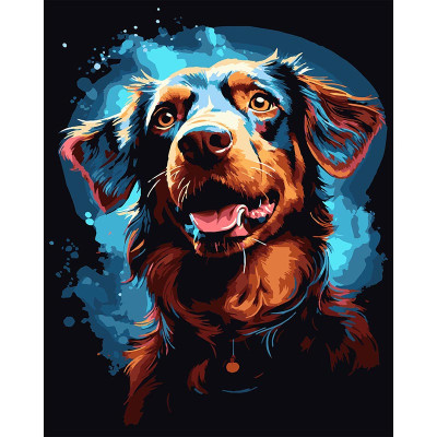 Картина за номерами Stateg Веселий пес на чорному фоні 40х50 см AH1208-17