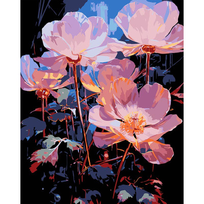 Картина за номерами Stateg Нічні квіти на чорному фоні 40х50 см AH1224-17