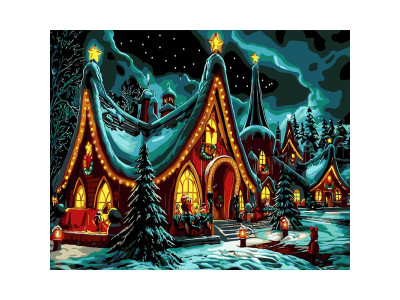 Картина за номерами Stateg Святковий будинок на чорному фоні 40х50 см AH1243