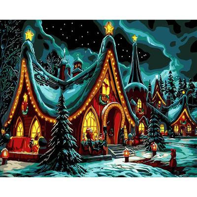 Картина за номерами Stateg Святковий будинок на чорному фоні 40х50 см AH1243