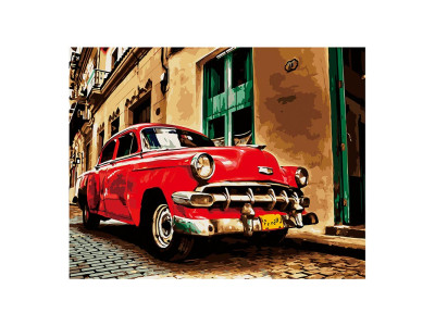 Картина за номерами Stateg Червона ретро машина на кольоровому фоні 40х50 с VA-2741.