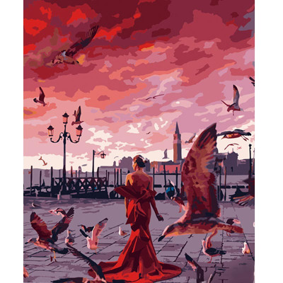 Картина за номерами Stateg Дівчина серед чайок 40х50 см HH017